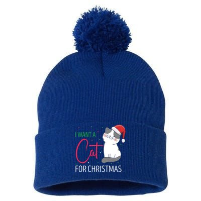 I Want A Cat For Christmas Cute Kitten Cat Lover Present Gift Pom Pom 12in Knit Beanie