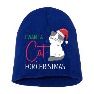 I Want A Cat For Christmas Cute Kitten Cat Lover Present Gift Short Acrylic Beanie