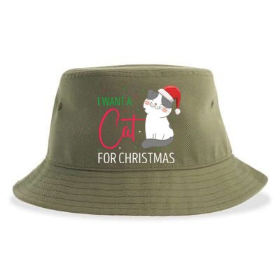 I Want A Cat For Christmas Cute Kitten Cat Lover Present Gift Sustainable Bucket Hat