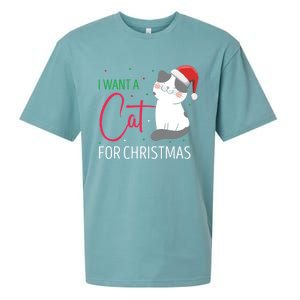 I Want A Cat For Christmas Cute Kitten Cat Lover Present Gift Sueded Cloud Jersey T-Shirt