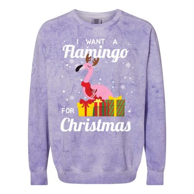 I Want A Flamingo For Christmas Funny Cute Holiday Gift Colorblast Crewneck Sweatshirt