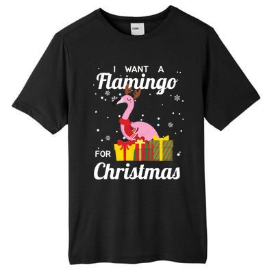 I Want A Flamingo For Christmas Funny Cute Holiday Gift Tall Fusion ChromaSoft Performance T-Shirt