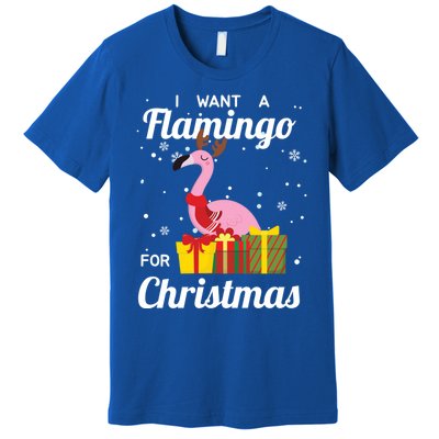 I Want A Flamingo For Christmas Funny Cute Holiday Gift Premium T-Shirt