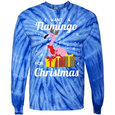 I Want A Flamingo For Christmas Funny Cute Holiday Gift Tie-Dye Long Sleeve Shirt