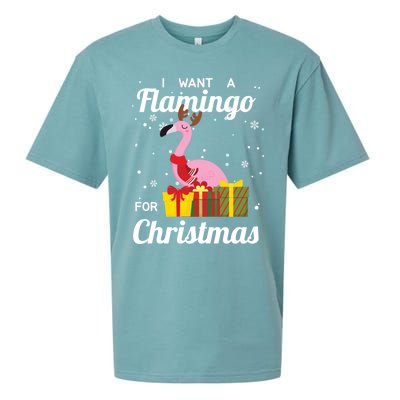 I Want A Flamingo For Christmas Funny Cute Holiday Gift Sueded Cloud Jersey T-Shirt