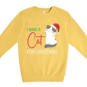 I Want A Cat For Christmas Cute Kitten Cat Lover Present Gift Premium Crewneck Sweatshirt