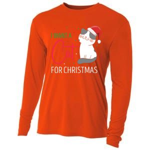 I Want A Cat For Christmas Cute Kitten Cat Lover Present Gift Cooling Performance Long Sleeve Crew