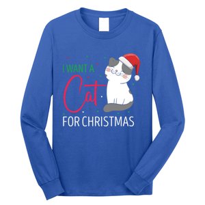 I Want A Cat For Christmas Cute Kitten Cat Lover Present Gift Long Sleeve Shirt