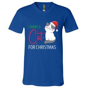 I Want A Cat For Christmas Cute Kitten Cat Lover Present Gift V-Neck T-Shirt