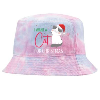 I Want A Cat For Christmas Cute Kitten Cat Lover Present Gift Tie-Dyed Bucket Hat