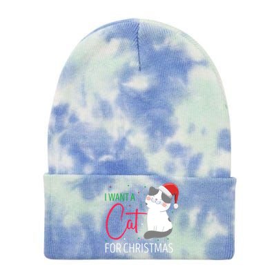 I Want A Cat For Christmas Cute Kitten Cat Lover Present Gift Tie Dye 12in Knit Beanie