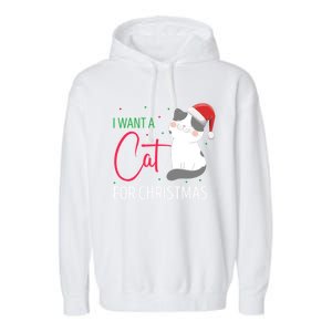 I Want A Cat For Christmas Cute Kitten Cat Lover Present Gift Garment-Dyed Fleece Hoodie