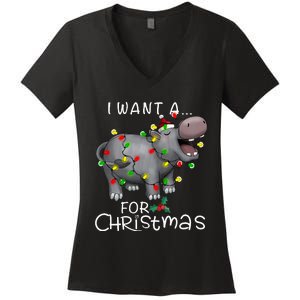 I Want A Hippopotamus For Christmas Xmas Hippo Lover Funny Women's V-Neck T-Shirt