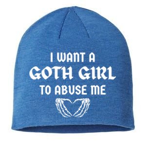 I Want A Goth To Abuse Me Retro Skeleton Hand Heart Funny Gift Sustainable Beanie