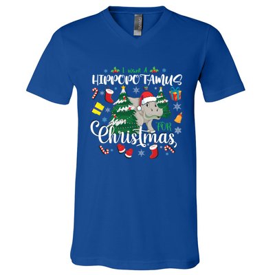 I Want A Hippopotamus For Christmas Xmas Hippo For Funny Gift V-Neck T-Shirt