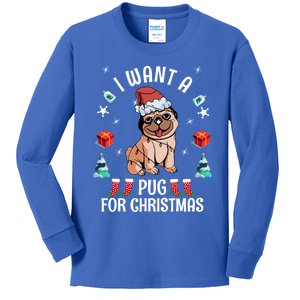 I Want A Pug For Christmas Xmas Pug Funny Gift Kids Long Sleeve Shirt