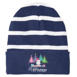 I Want A Hippopotamus For Christmas Xmas Hippo For Women Striped Beanie with Solid Band