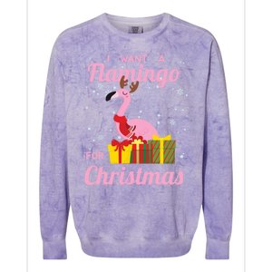 I Want A Flamingo For Christmas Funny Cute Holiday Cute Gift Colorblast Crewneck Sweatshirt