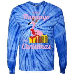 I Want A Flamingo For Christmas Funny Cute Holiday Cute Gift Tie-Dye Long Sleeve Shirt