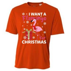 I Want A Flamingo For Christmas Funny Flamingo Lovers Gift Cooling Performance Crew T-Shirt