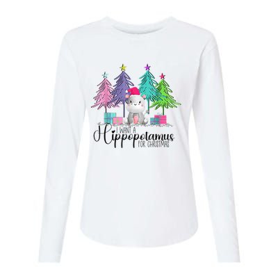 I Want A Hippopotamus For Christmas Hippo Xmas Womens Cotton Relaxed Long Sleeve T-Shirt