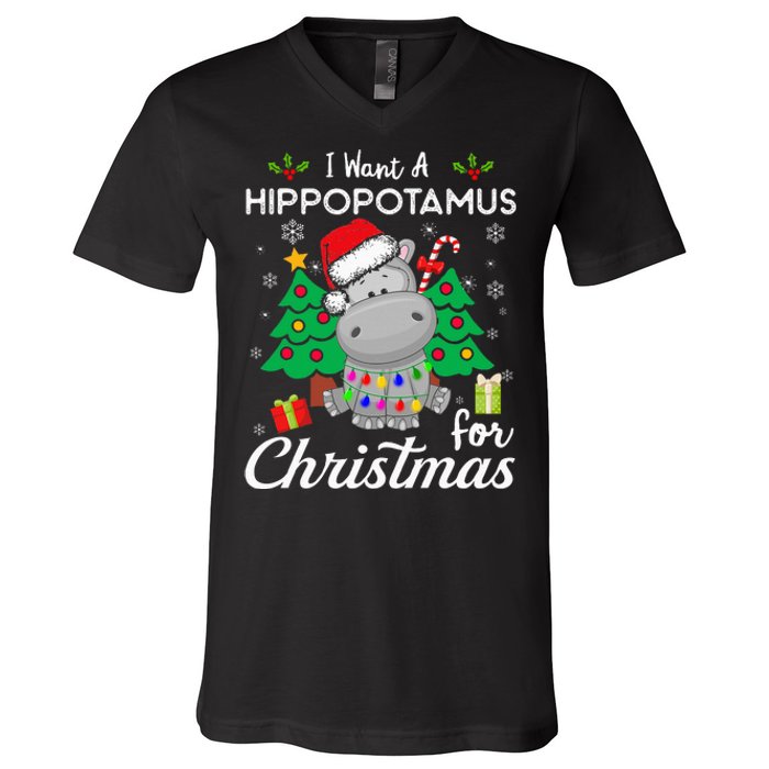 I Want A Hippopotamus For Christmas Xmas Costume V-Neck T-Shirt