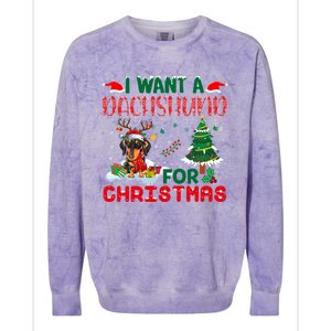 I Want A Dachshund Dog For Christmas Xmas Dachshund Reindeer Gift Colorblast Crewneck Sweatshirt