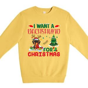 I Want A Dachshund Dog For Christmas Xmas Dachshund Reindeer Gift Premium Crewneck Sweatshirt