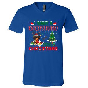 I Want A Dachshund Dog For Christmas Xmas Dachshund Reindeer Gift V-Neck T-Shirt