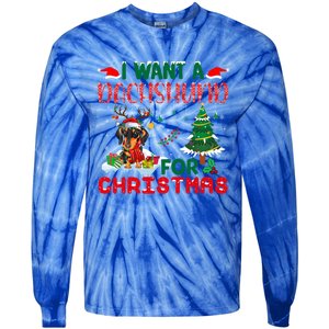 I Want A Dachshund Dog For Christmas Xmas Dachshund Reindeer Gift Tie-Dye Long Sleeve Shirt