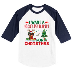 I Want A Dachshund Dog For Christmas Xmas Dachshund Reindeer Gift Baseball Sleeve Shirt