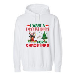 I Want A Dachshund Dog For Christmas Xmas Dachshund Reindeer Gift Garment-Dyed Fleece Hoodie