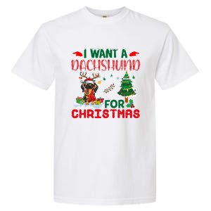 I Want A Dachshund Dog For Christmas Xmas Dachshund Reindeer Gift Garment-Dyed Heavyweight T-Shirt