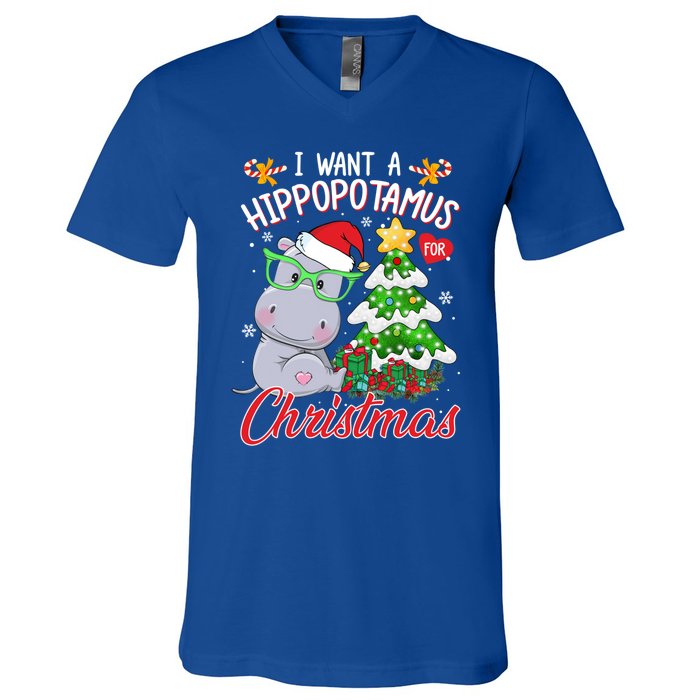 I Want A Hippopotamus For Christmas Xmas Hippo For Gift V-Neck T-Shirt