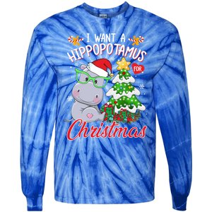 I Want A Hippopotamus For Christmas Xmas Hippo For Gift Tie-Dye Long Sleeve Shirt