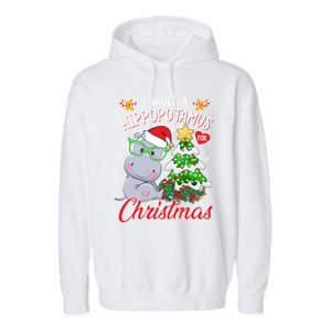 I Want A Hippopotamus For Christmas Xmas Hippo For Gift Garment-Dyed Fleece Hoodie