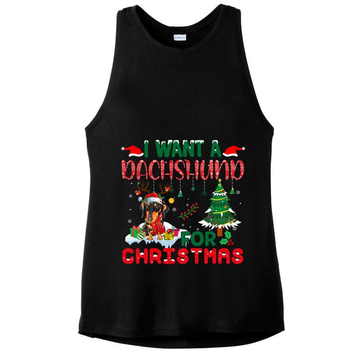 I Want A Dachshund Dog For Christmas Xmas Dachshund Reindeer Gift Ladies PosiCharge Tri-Blend Wicking Tank
