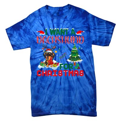 I Want A Dachshund Dog For Christmas Xmas Dachshund Reindeer Gift Tie-Dye T-Shirt