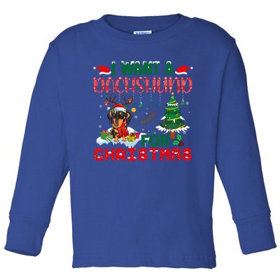 I Want A Dachshund Dog For Christmas Xmas Dachshund Reindeer Gift Toddler Long Sleeve Shirt