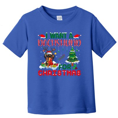 I Want A Dachshund Dog For Christmas Xmas Dachshund Reindeer Gift Toddler T-Shirt