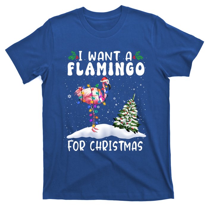 I Want A Flamingo For Christmas Santa Hat Funny Xmas Cute Gift T-Shirt