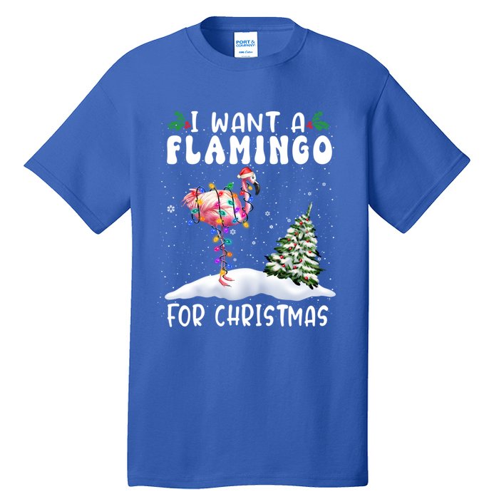 I Want A Flamingo For Christmas Santa Hat Funny Xmas Cute Gift Tall T-Shirt