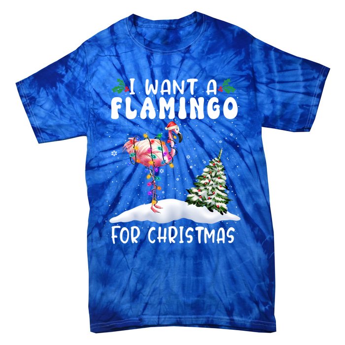 I Want A Flamingo For Christmas Santa Hat Funny Xmas Cute Gift Tie-Dye T-Shirt