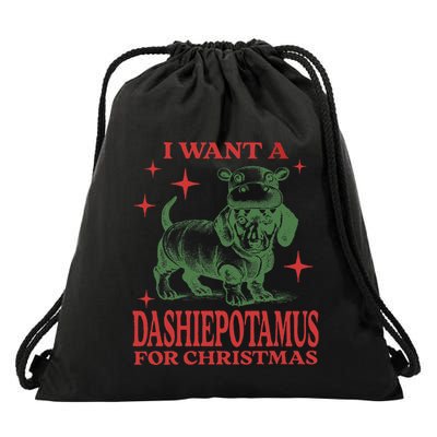 I Want A Dashiepotamus For Christmas Dachshund Hippopotamus Drawstring Bag