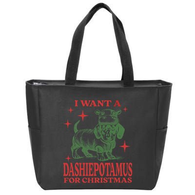 I Want A Dashiepotamus For Christmas Dachshund Hippopotamus Zip Tote Bag
