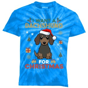 I Want A Dachshund For Christmas Cute Dog Lover Pajama Xmas Gift Kids Tie-Dye T-Shirt