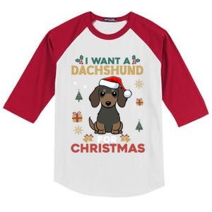 I Want A Dachshund For Christmas Cute Dog Lover Pajama Xmas Gift Kids Colorblock Raglan Jersey