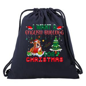 I Want A English Bulldog For Christmas Xmas English Bulldog Gift Drawstring Bag