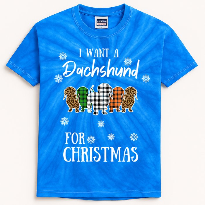 I Want A Dachshund For Christmas Weenie Mom Gift Kids Tie-Dye T-Shirt