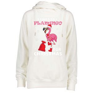 I Want A Flamingo For Christmas Gift Ugly Xmas Pajama Great Gift Womens Funnel Neck Pullover Hood